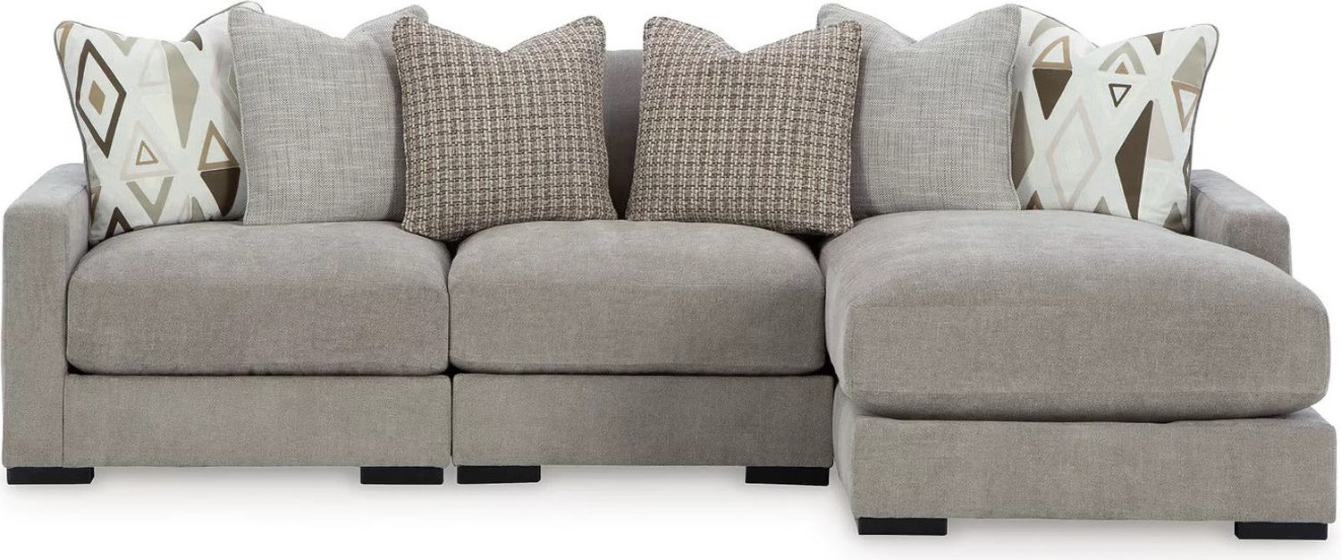 Aslan Court 3-Piece Sofa Sectional with Chaise In Pebble 20305S4