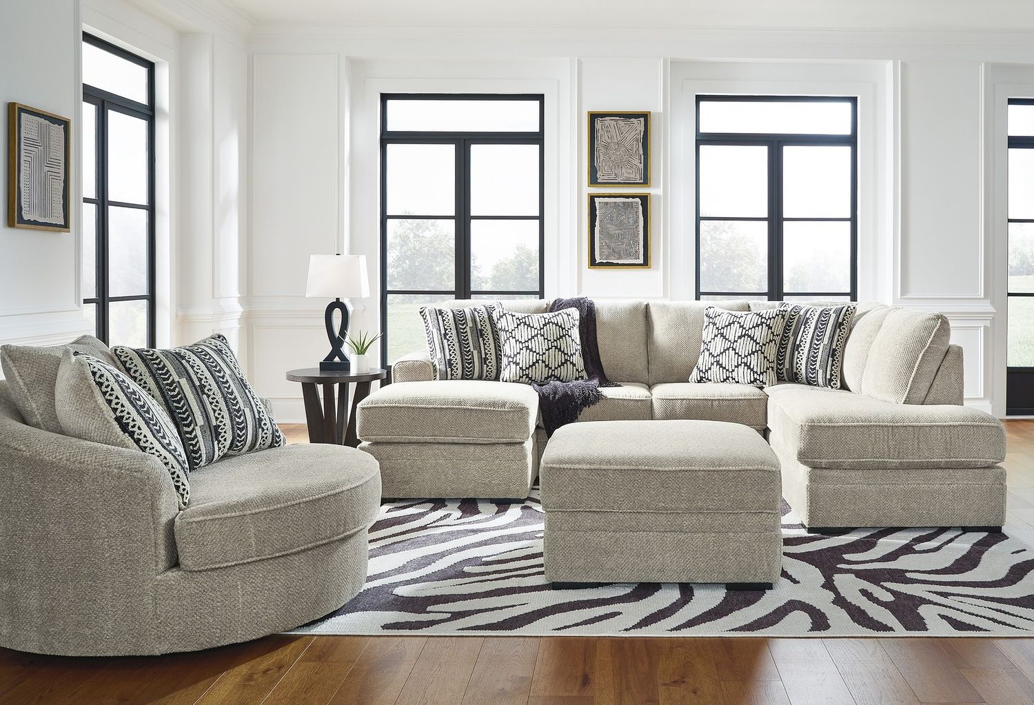 Calnita Oversized Swivel Accent Chair In Sisal 2050221