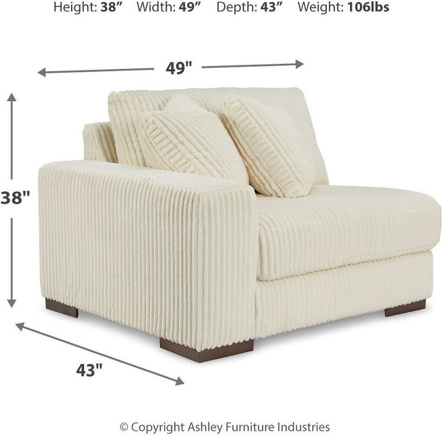 Lindyn 3-Piece RAF Sectional With Chaise In Ivory 21104S12