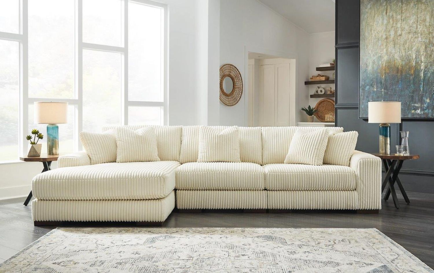Lindyn 3-Piece LAF Sectional With Chaise In Ivory 21104S13
