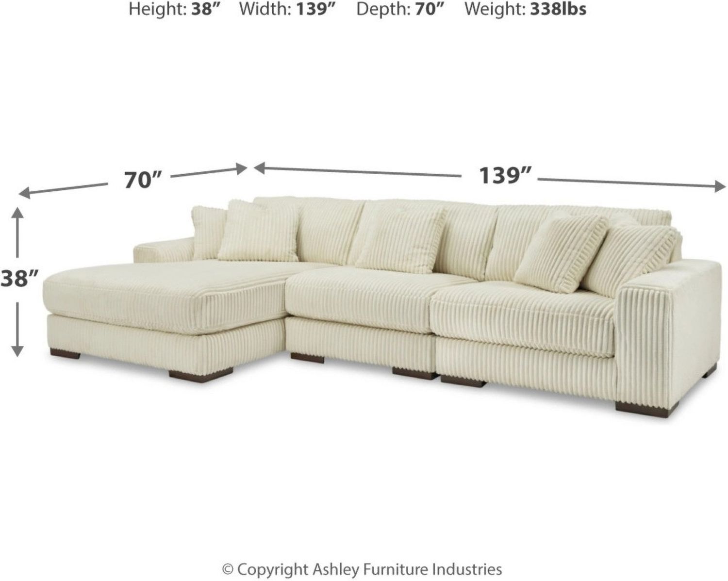 Lindyn 3-Piece LAF Sectional With Chaise In Ivory 21104S13