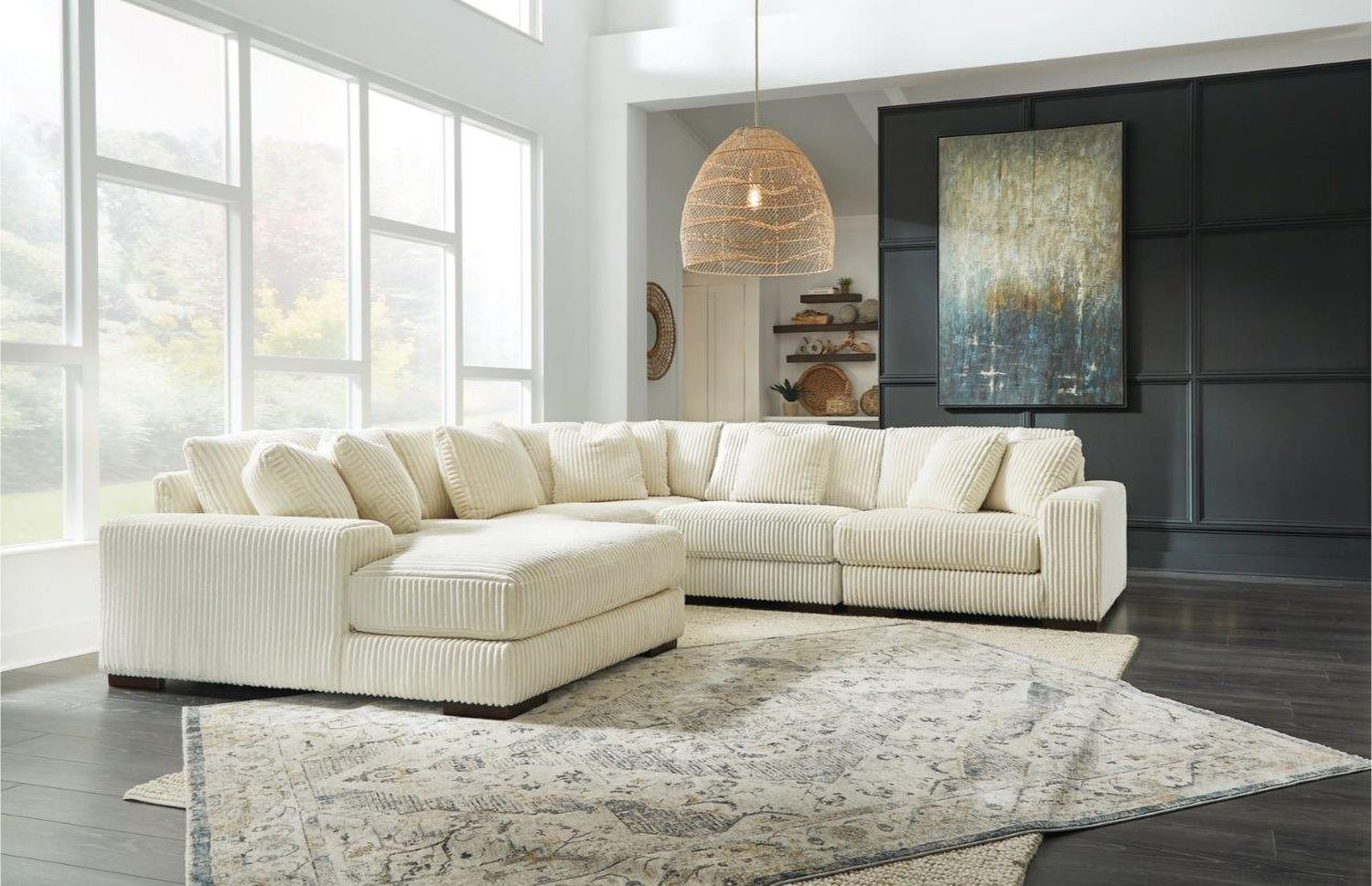 Lindyn 5-Piece LAF Sectional With Chaise In Ivory 21104S6