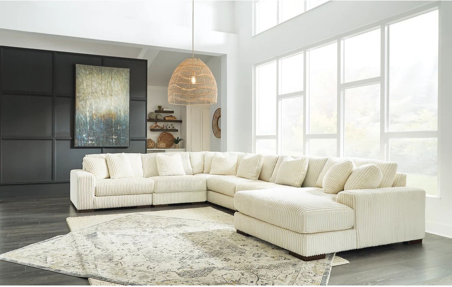 Lindyn 6-Piece Sectional with Chaise and Ottoman In Ivory 21104U1