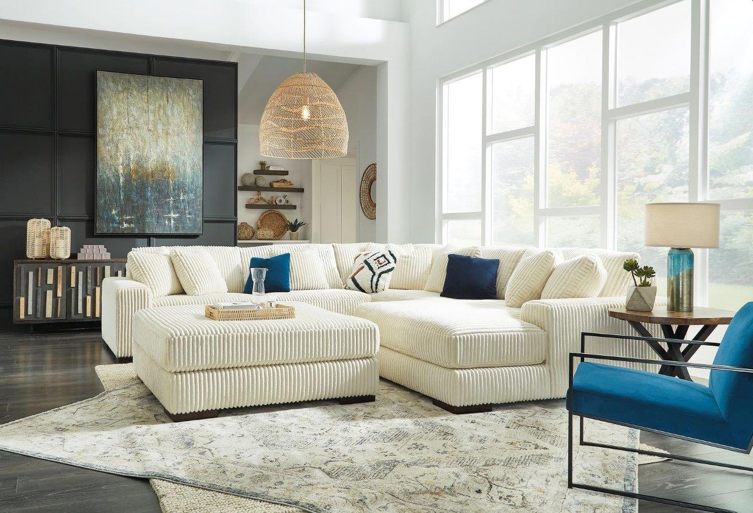 Lindyn 6-Piece Sectional with Chaise and Ottoman In Ivory 21104U1