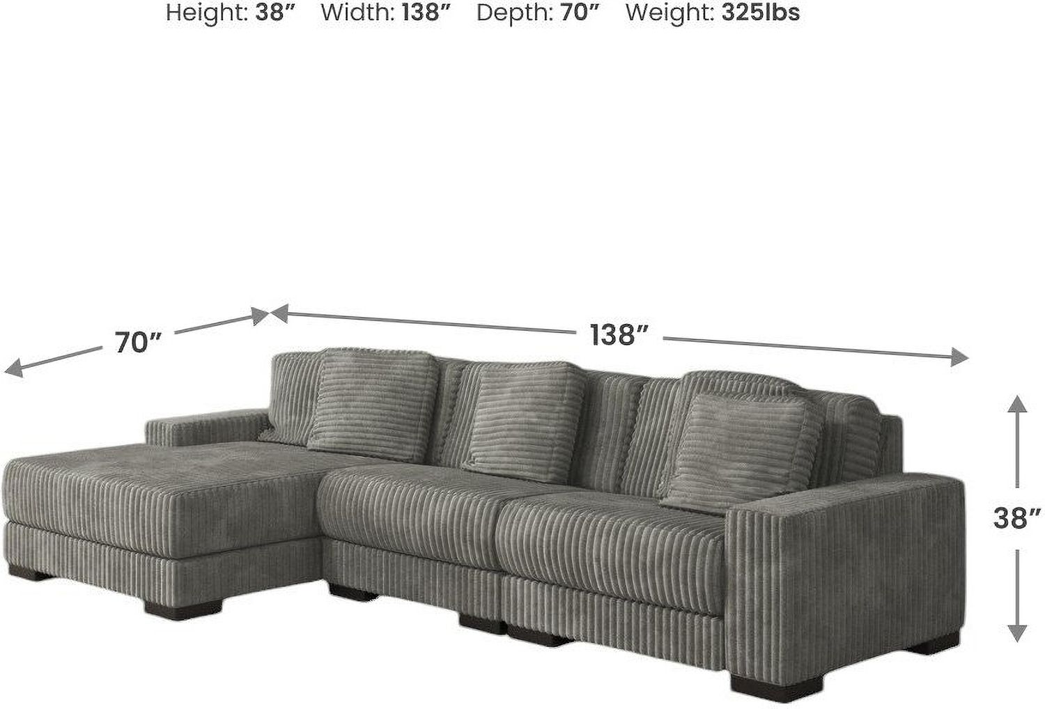 Lindyn 3-Piece LAF Sectional With Chaise In Fog 21105S10