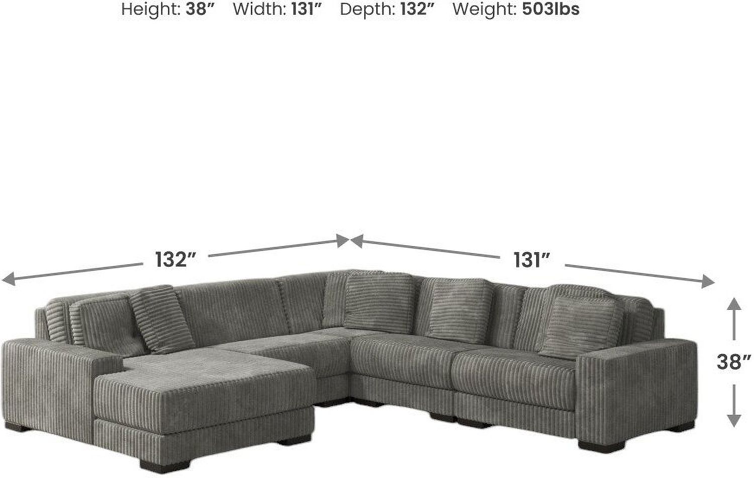 Lindyn 5-Piece LAF Sectional With Chaise In Fog 21105S6