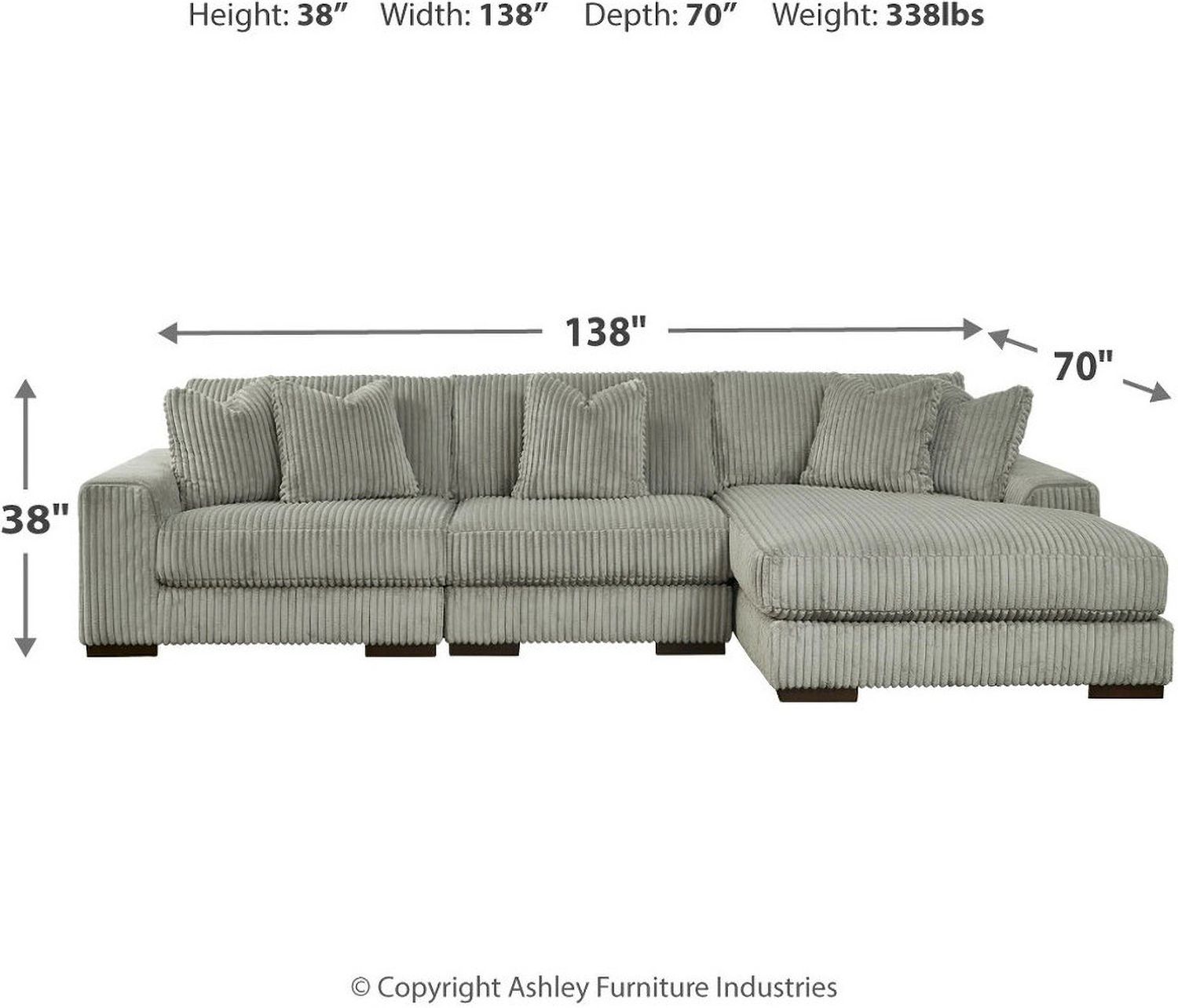 Lindyn 3-Piece RAF Sectional With Chaise In Fog 21105S9