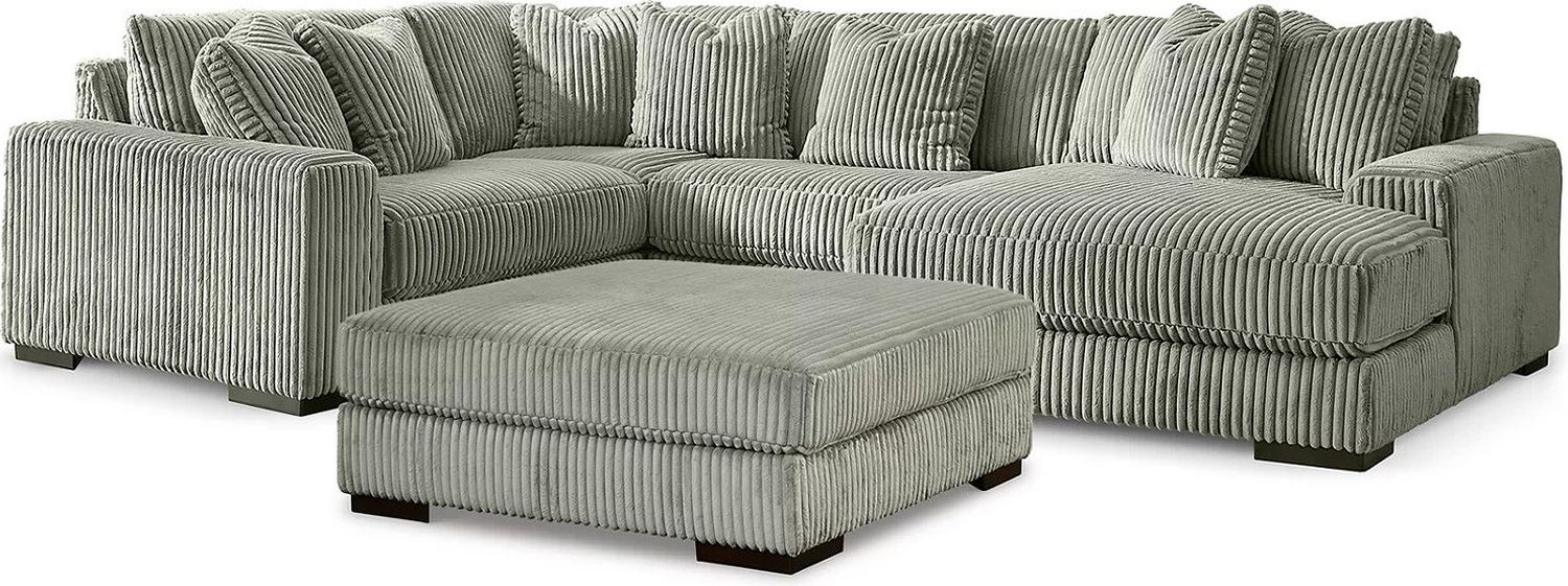 Lindyn 4-Piece Sectional with Chaise and Oversized Accent Ottoman In Fog 21105U12