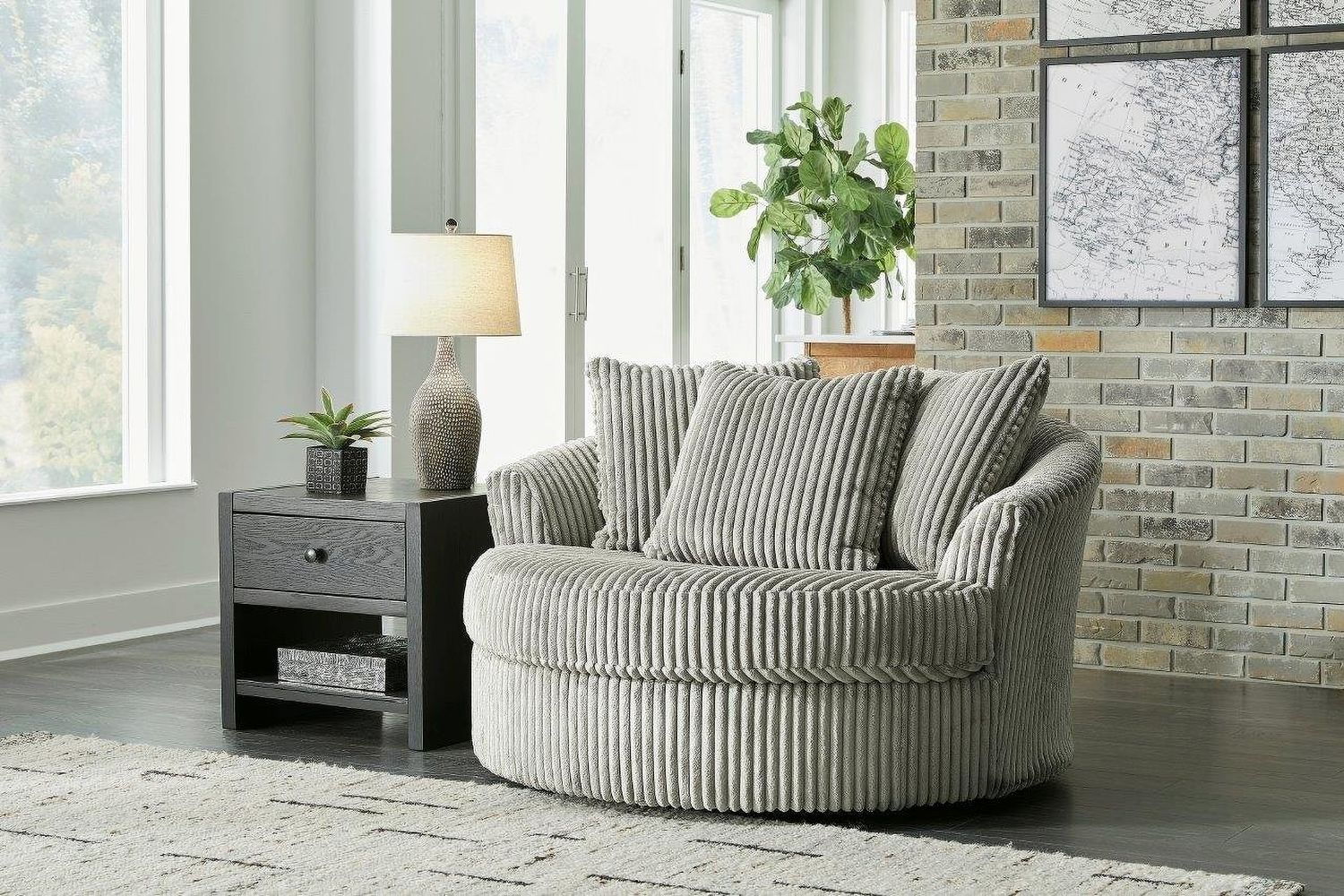 Lindyn 4-Piece Sectional with Chaise and Oversized Accent Ottoman In Fog 21105U12