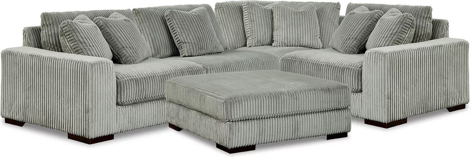 Lindyn 4-Piece Sectional and Ottoman In Fog 21105U7