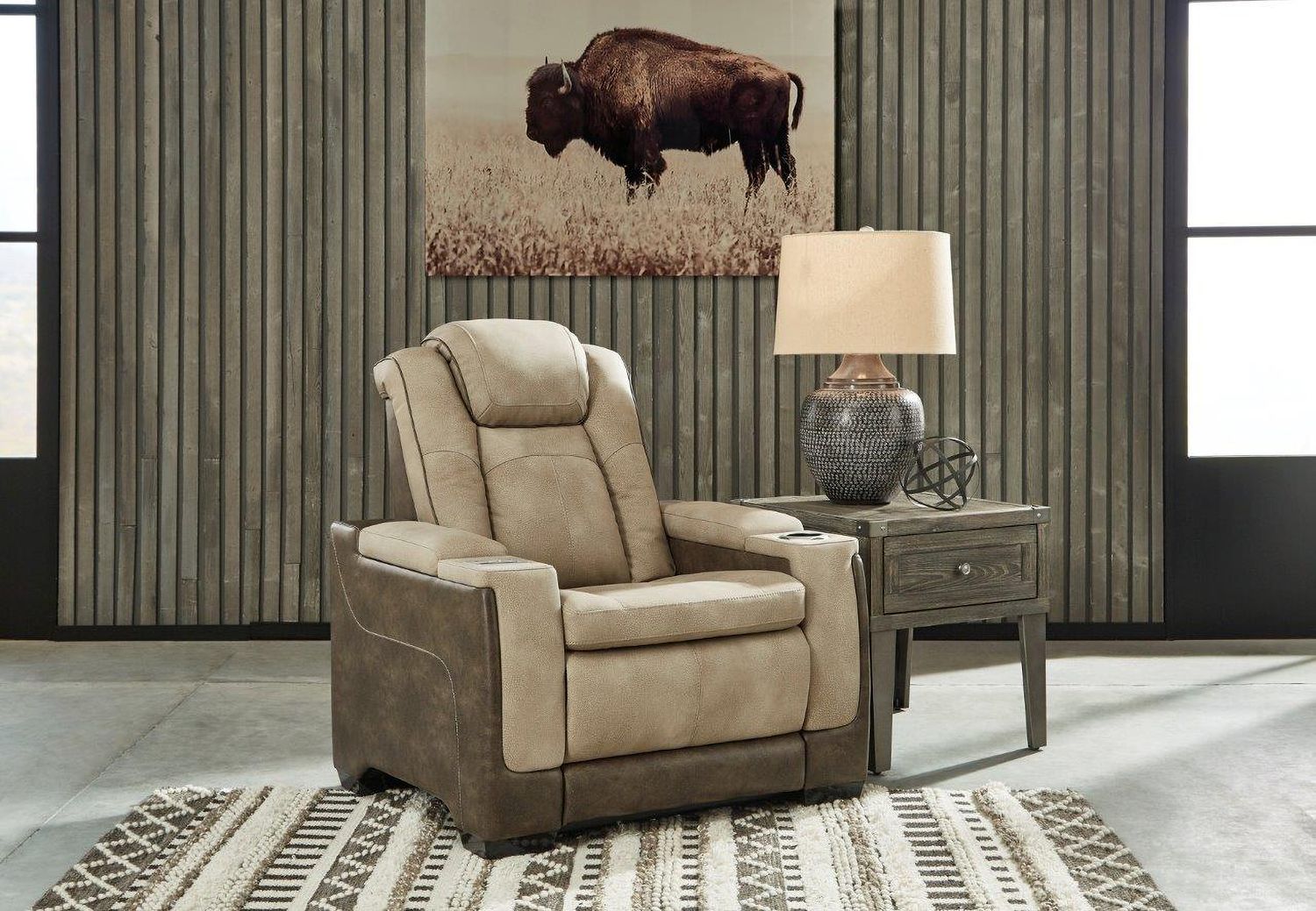 Next-Gen Durapella Power Recliner With Adjustable Headrest In Two-Tone Sand 2200313