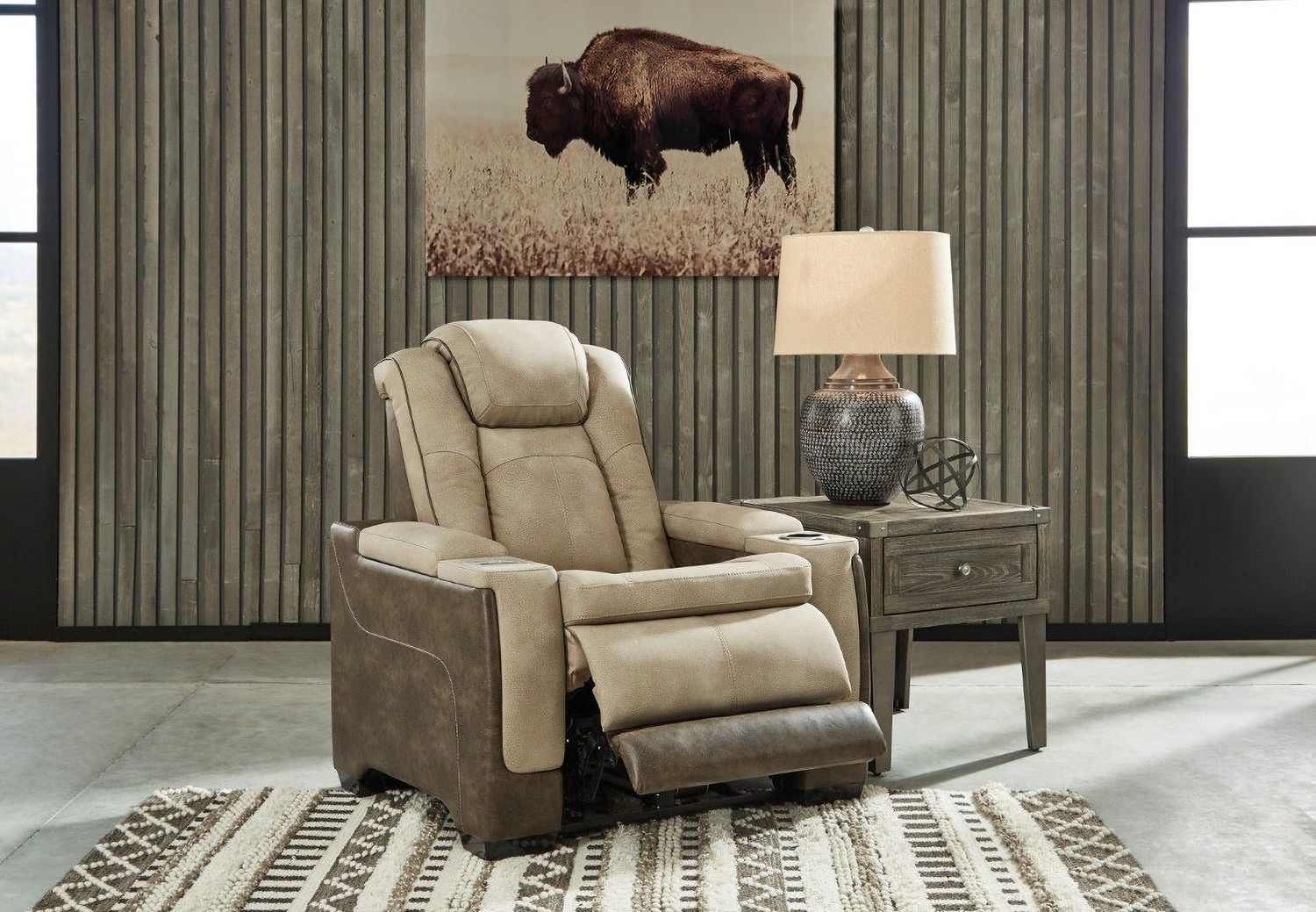 Next-Gen Durapella Power Recliner With Adjustable Headrest In Two-Tone Sand 2200313