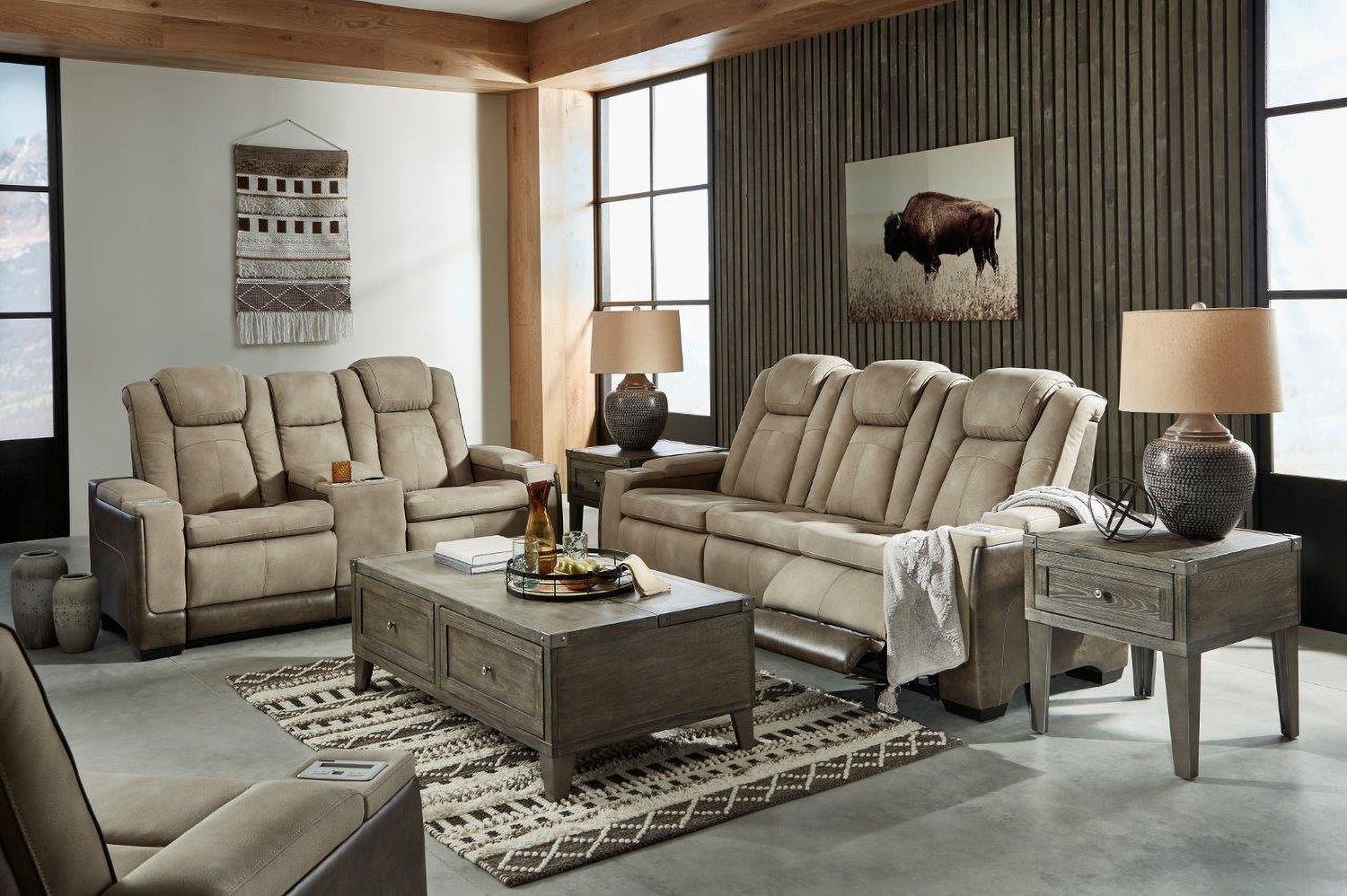 Next-Gen Durapella Power Reclining Sofa With Adjustable Headrest In Sand 2200315