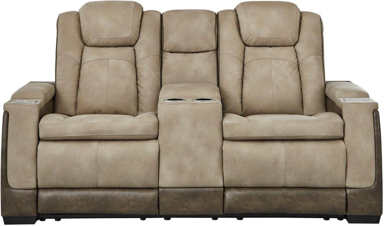 Next-Gen Durapella Power Reclining Console Loveseat With Adjustable Headrest In Two-Tone Sand 2200318