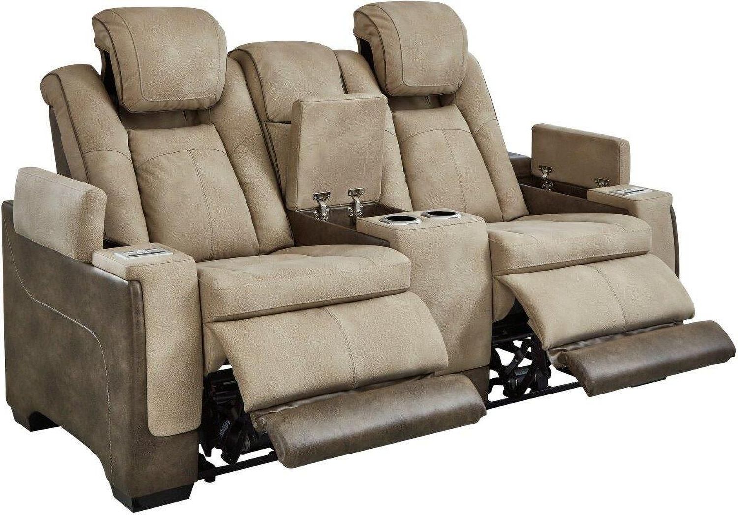 Next-Gen Durapella Power Reclining Console Loveseat With Adjustable Headrest In Two-Tone Sand 2200318