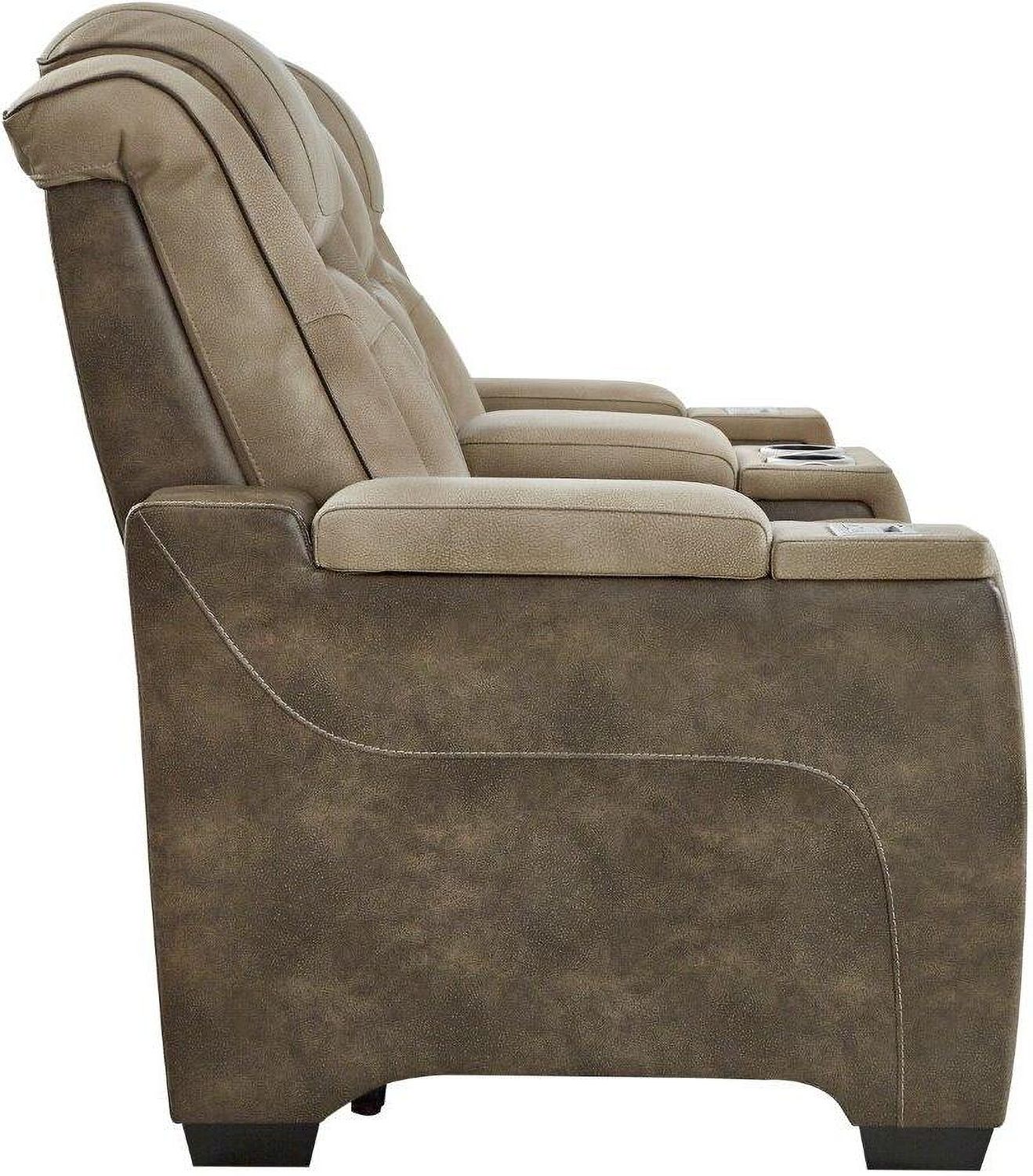 Next-Gen Durapella Power Reclining Console Loveseat With Adjustable Headrest In Two-Tone Sand 2200318