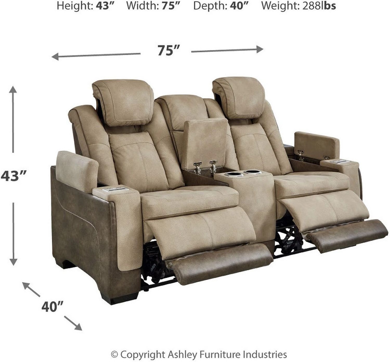 Next-Gen Durapella Power Reclining Console Loveseat With Adjustable Headrest In Two-Tone Sand 2200318