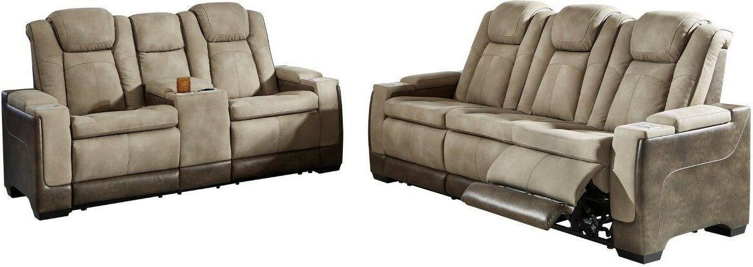 Next-Gen Durapella Power Reclining Living Room Set With Adjustable Headrest In Sand 22003U1