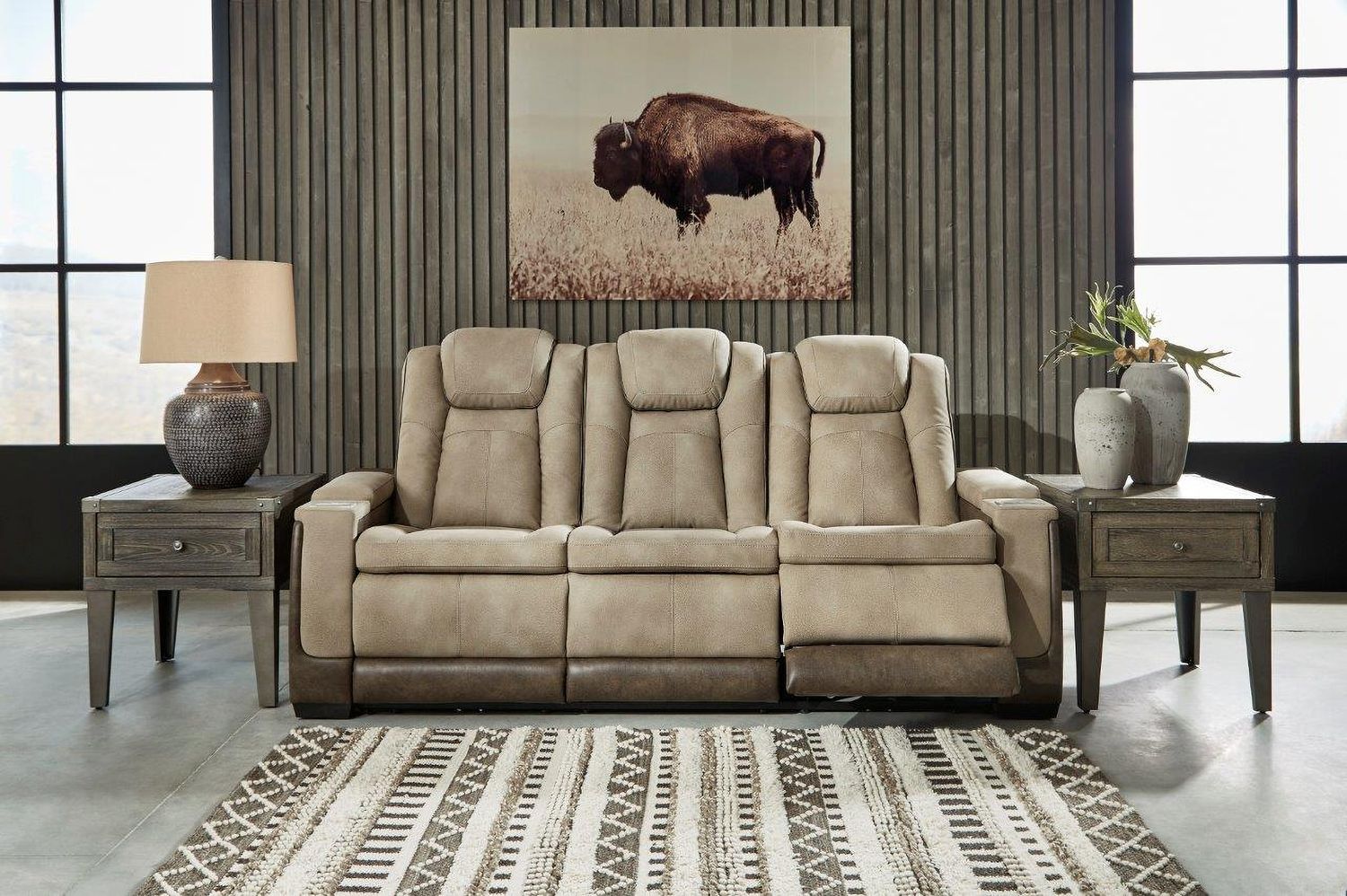 Next-Gen Durapella Power Reclining Living Room Set With Adjustable Headrest In Sand 22003U1
