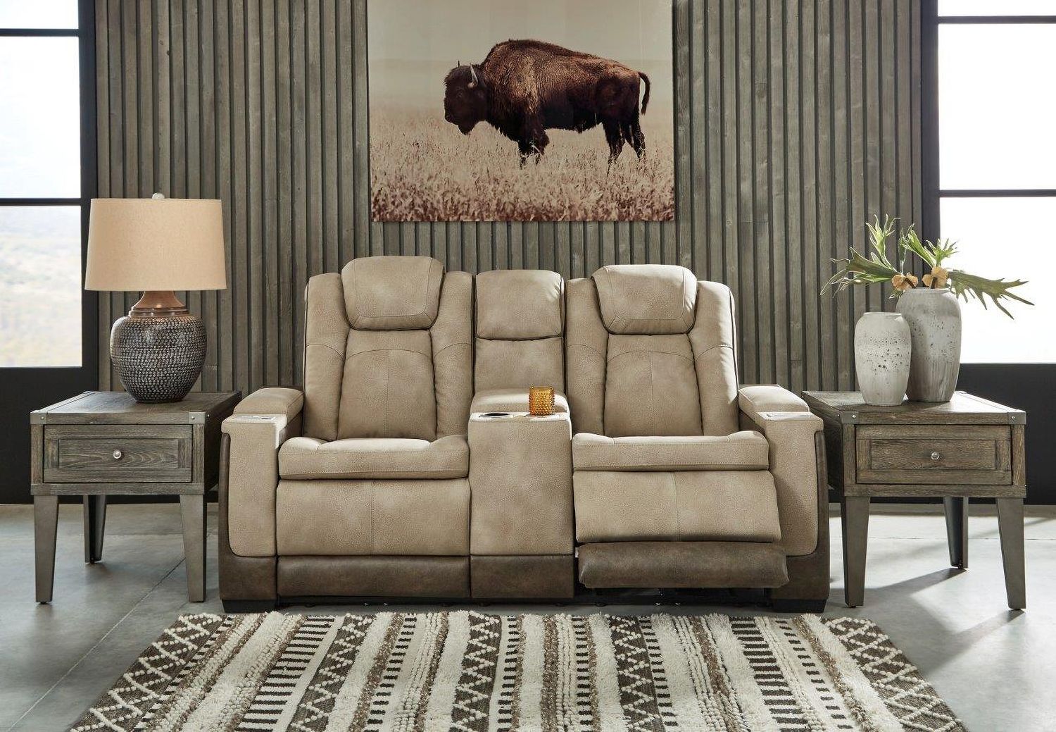 Next-Gen Durapella Power Reclining Living Room Set With Adjustable Headrest In Sand 22003U1