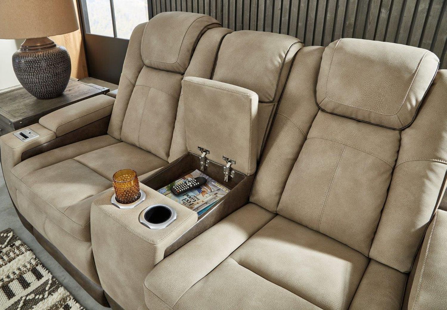 Next-Gen Durapella Power Reclining Living Room Set With Adjustable Headrest In Sand 22003U1