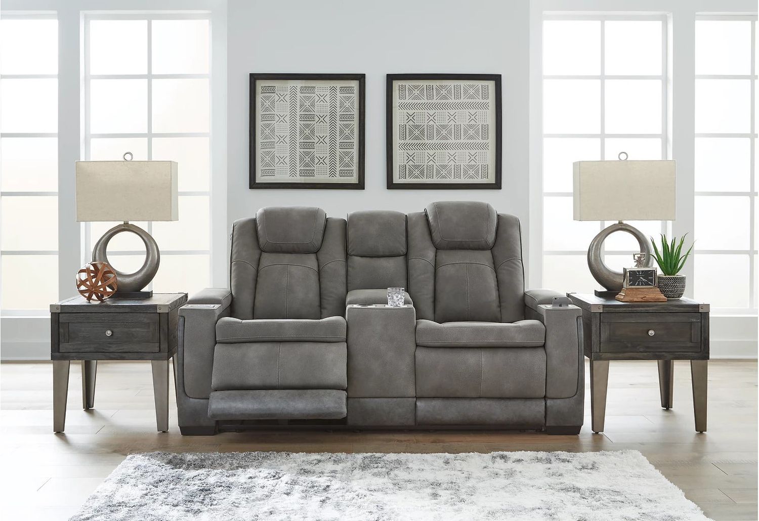 Next-Gen Durapella Power Reclining Console Loveseat With Adjustable Headrest In Two-Tone Slate 2200418