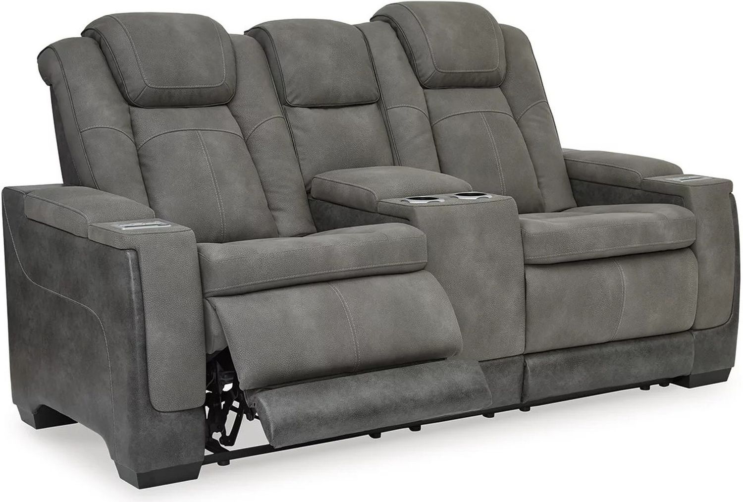 Next-Gen Durapella Power Reclining Console Loveseat With Adjustable Headrest In Two-Tone Slate 2200418