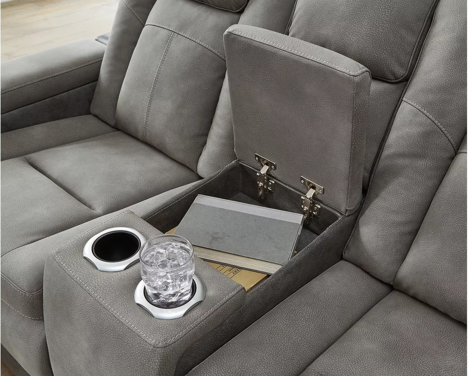 Next-Gen Durapella Power Reclining Console Loveseat With Adjustable Headrest In Two-Tone Slate 2200418