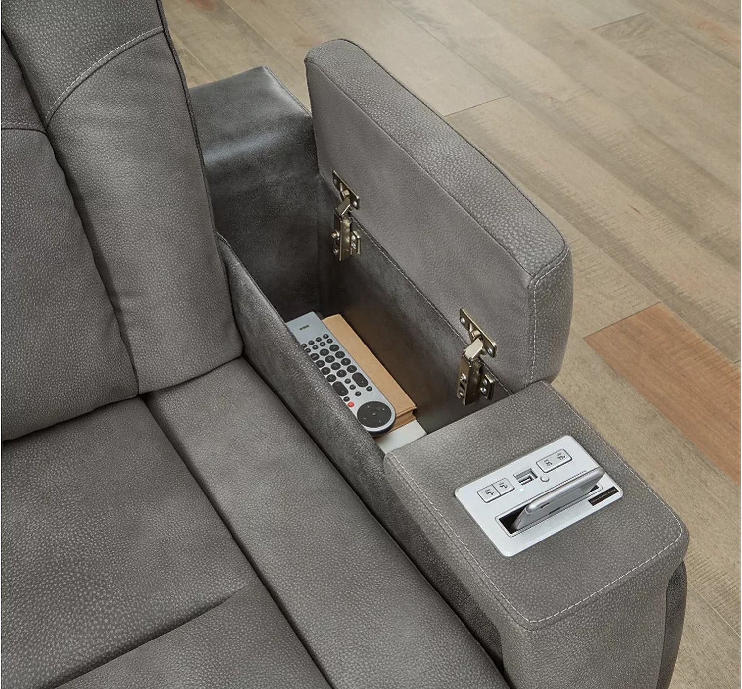 Next-Gen Durapella Power Reclining Console Loveseat With Adjustable Headrest In Two-Tone Slate 2200418