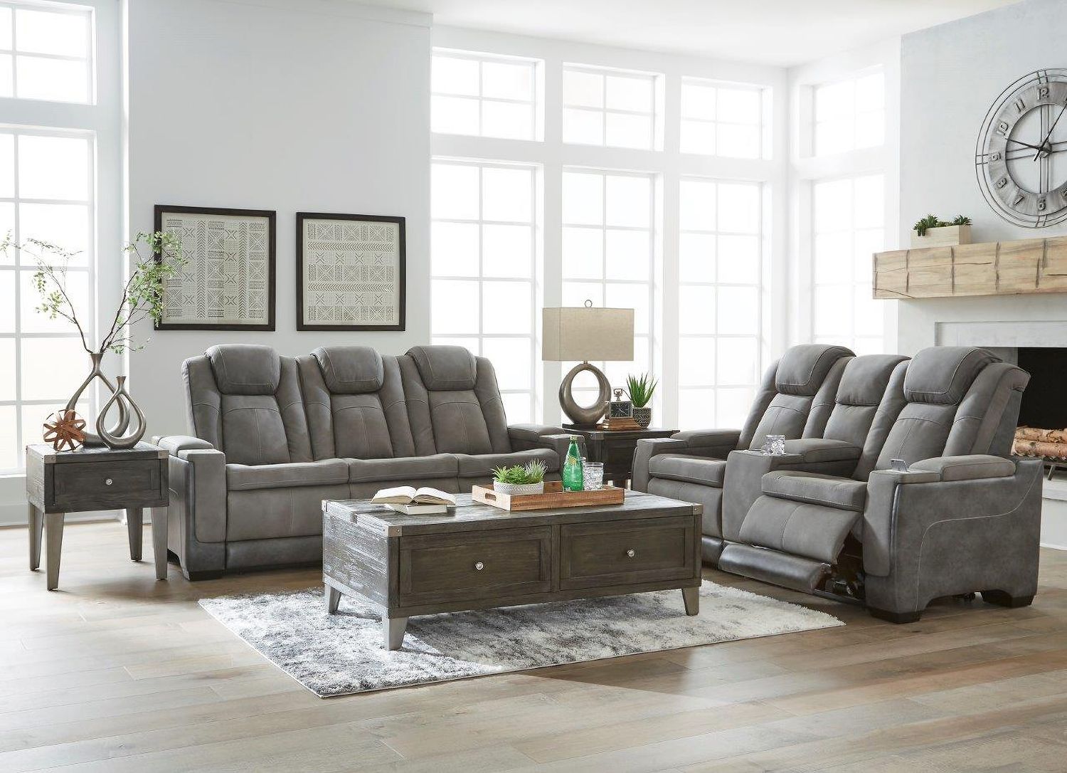 Next-Gen Durapella Power Reclining Living Room Set With Adjustable Headrest In Slate 22004S1