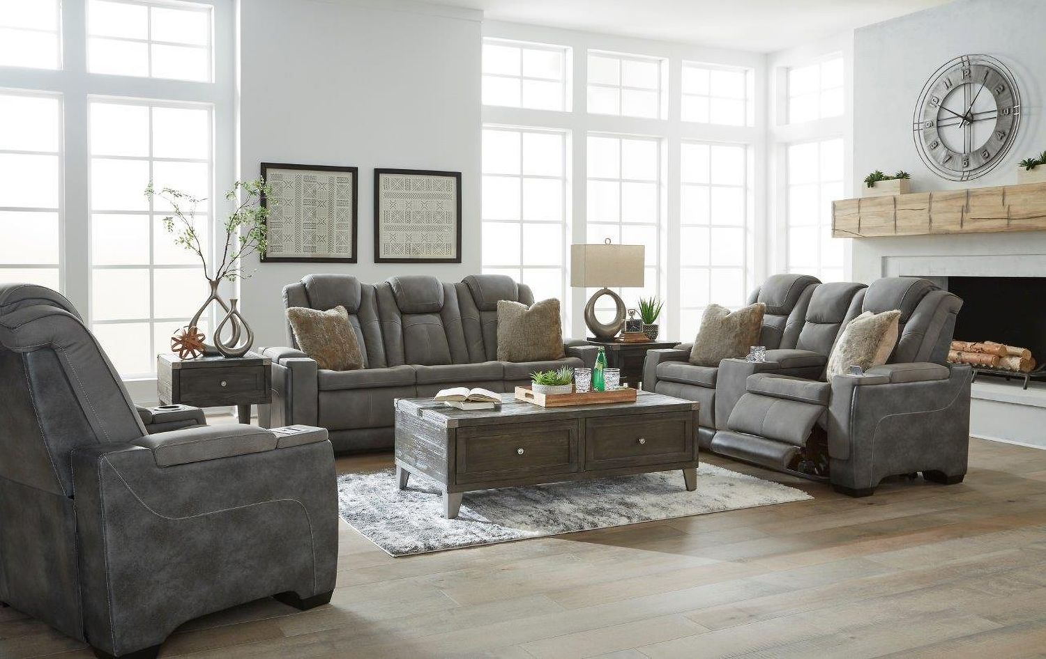 Next-Gen Durapella Power Reclining Living Room Set With Adjustable Headrest In Slate 22004S1