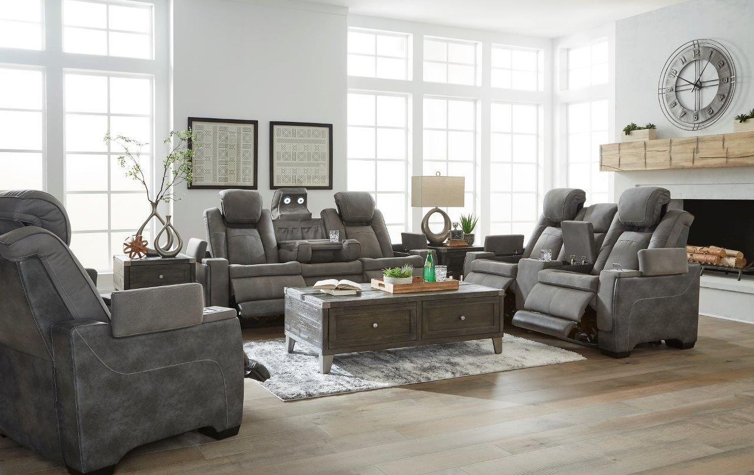 Next-Gen Durapella Power Reclining Living Room Set With Adjustable Headrest In Slate 22004S1