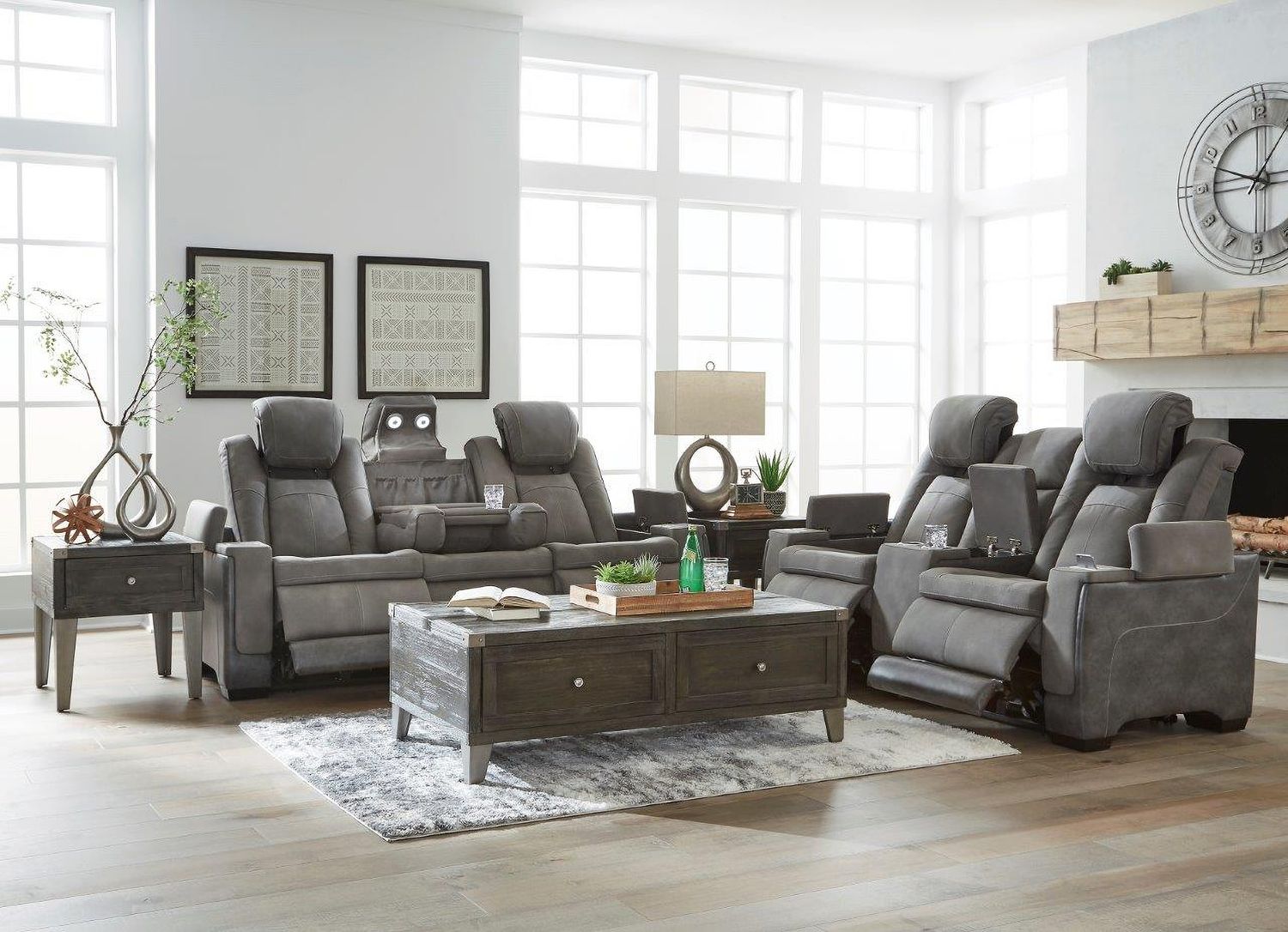 Next-Gen Durapella Power Reclining Living Room Set With Adjustable Headrest In Slate 22004S1