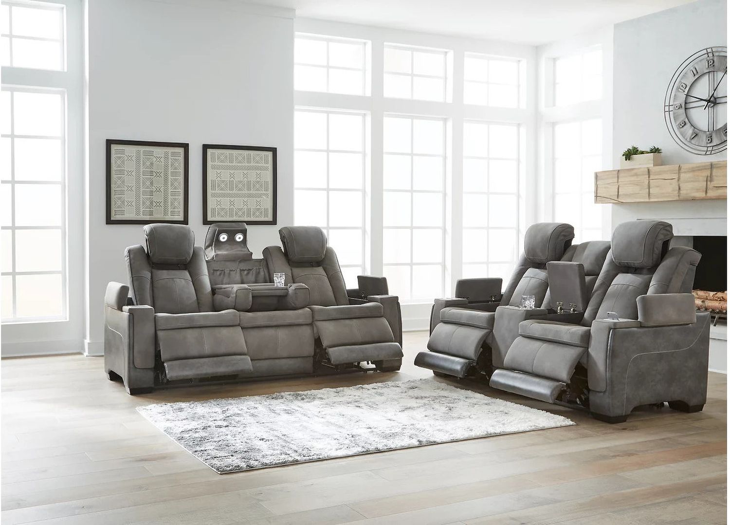 Next-Gen Durapella Power Reclining Living Room Set With Adjustable Headrest In Slate 22004S1