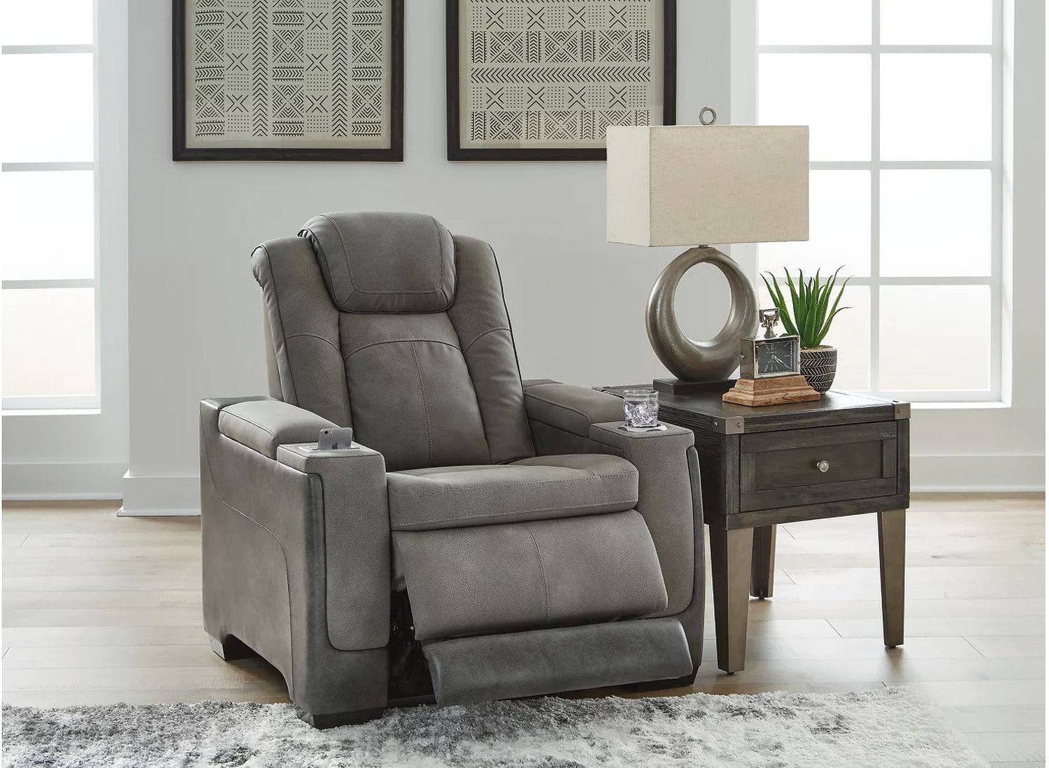 Next-Gen Durapella Power Reclining Living Room Set With Adjustable Headrest In Slate 22004S1
