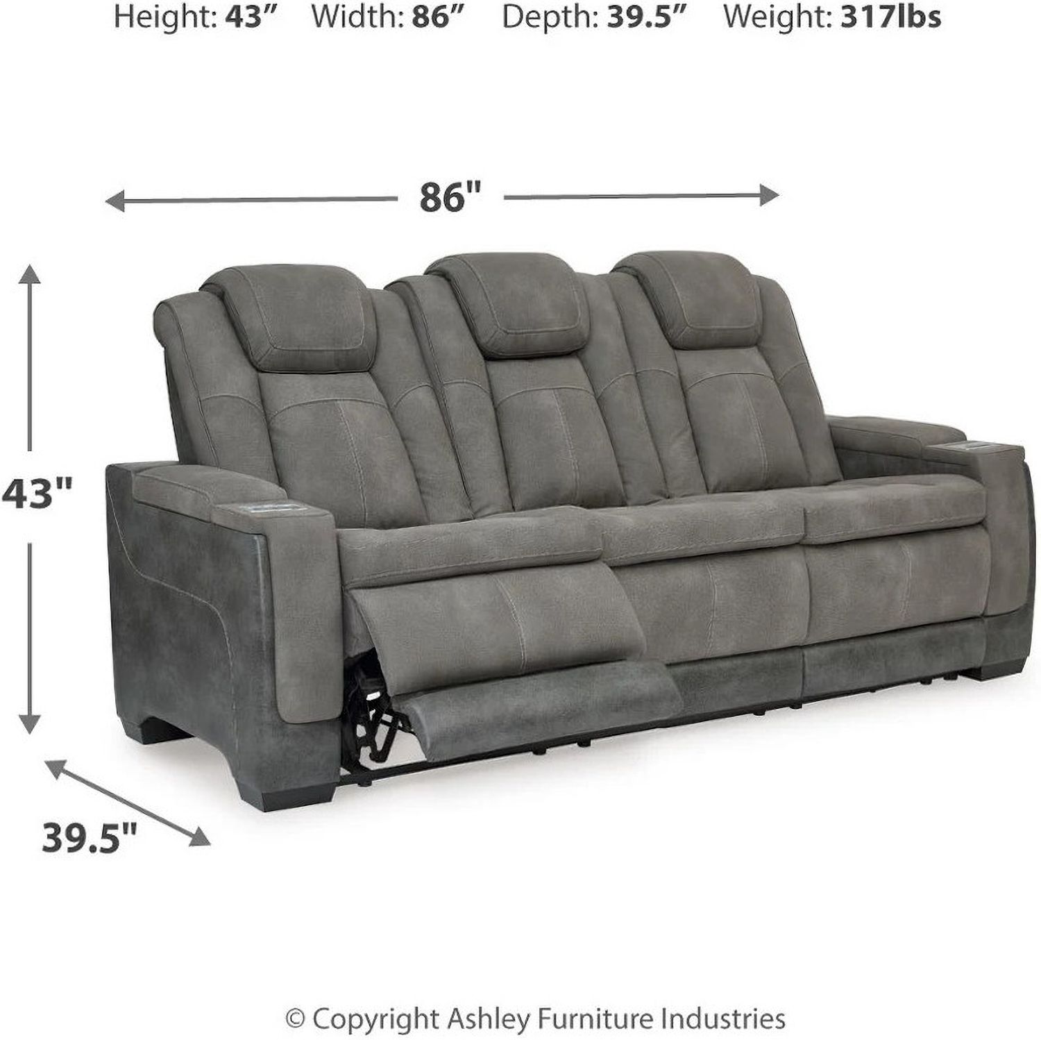 Next-Gen Durapella Power Reclining Living Room Set With Adjustable Headrest In Slate 22004S1