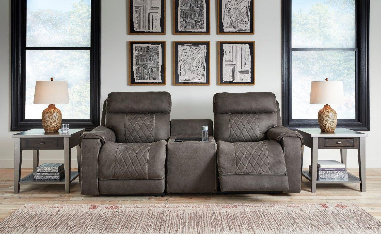 Hoopster Power Reclining Modular Console Loveseat In Gunmetal 237035823703622370360