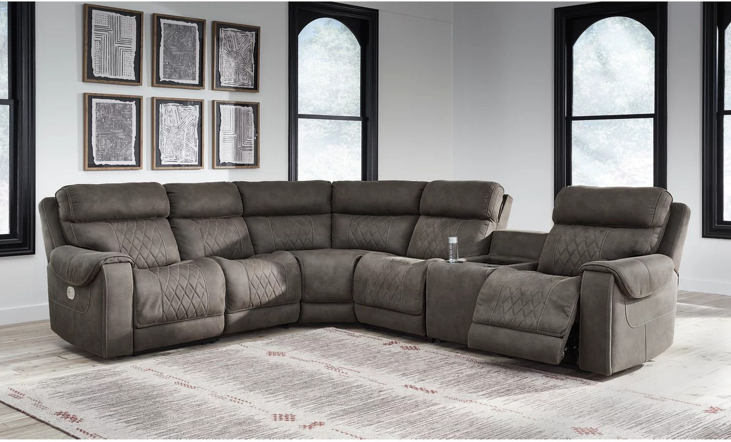 Hoopster Power Reclining Modular Console Loveseat In Gunmetal 237035823703622370360