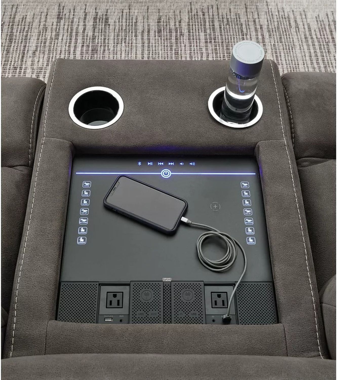 Hoopster Power Reclining Modular Console Loveseat In Gunmetal 237035823703622370360