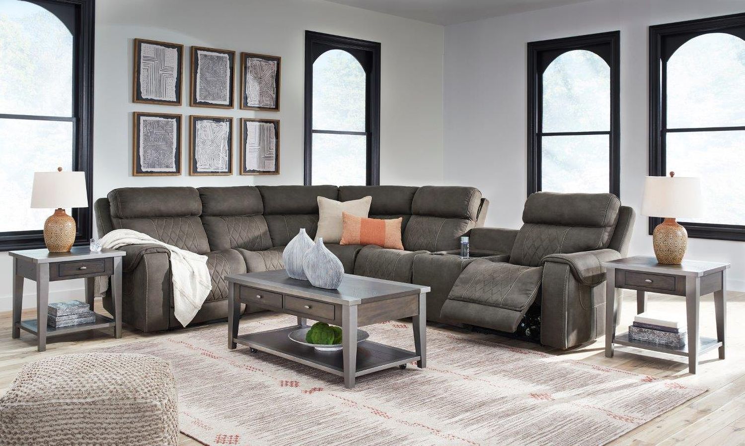 Hoopster 6-Piece Power Reclining Sectional In Gunmetal 23703S5