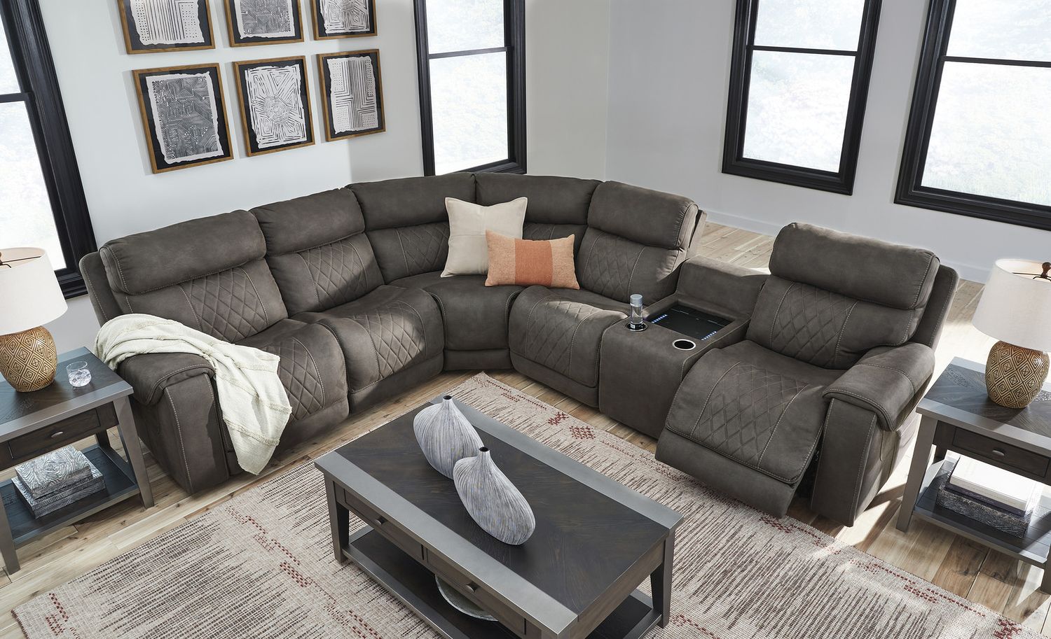 Hoopster 6-Piece Power Reclining Sectional In Gunmetal 23703S5