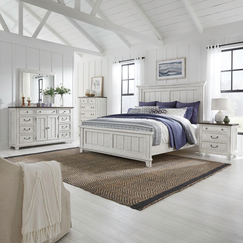 River Place King Panel Bed, Dresser & Mirror, Chest, Night Stand 237BRKPBDMCN