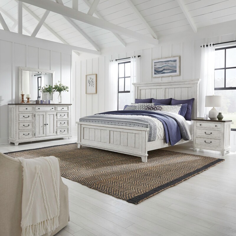 River Place King Panel Bed, Dresser & Mirror, Night Stand 237BRKPBDMN