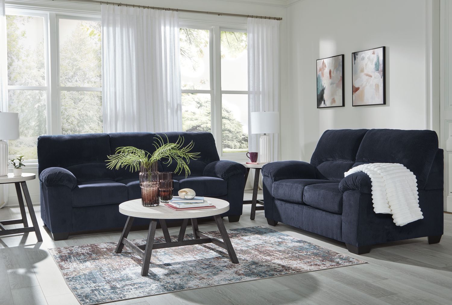 SimpleJoy Living Room Set In Navy 24205U1