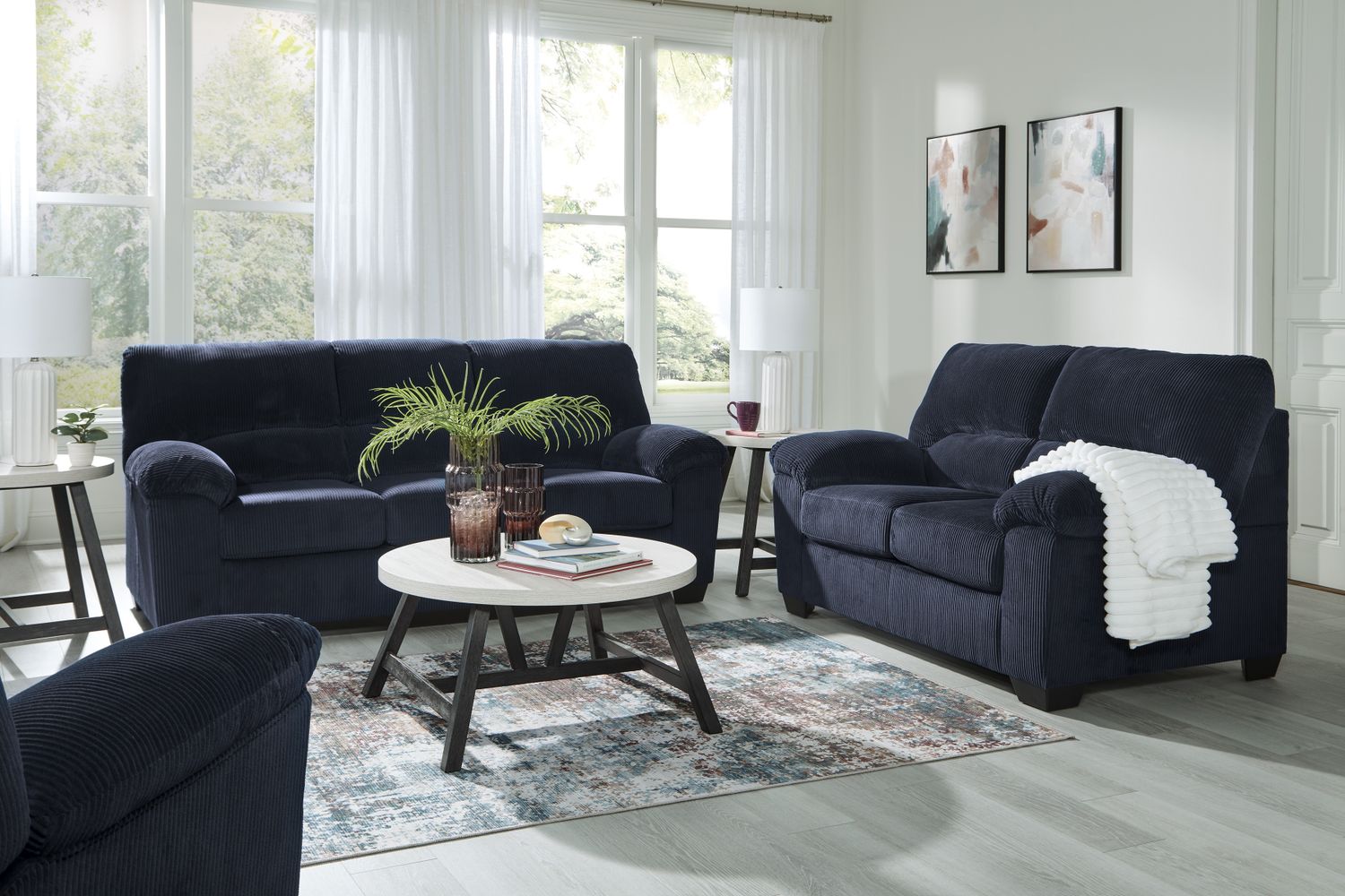SimpleJoy Living Room Set In Navy 24205U1
