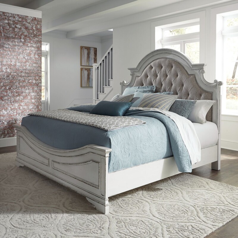 Magnolia Manor King California Upholstered Bed, Dresser & Mirror, Chest, Night Stand 244BRCKUBDMCN