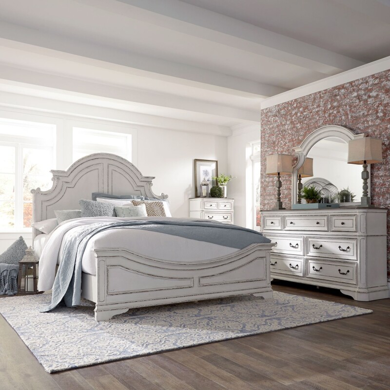 Magnolia Manor King Panel Bed, Dresser & Mirror, Chest 244BRKPBDMC