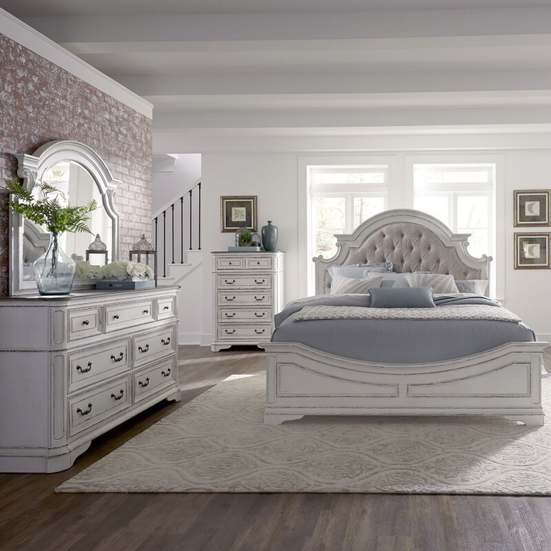 Magnolia Manor King Uph Bed, Dresser & Mirror, Chest 244BRKUBDMC