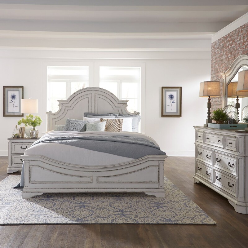 Magnolia Manor Queen Panel Bed, Dresser & Mirror, Night Stand 244BRQPBDMN