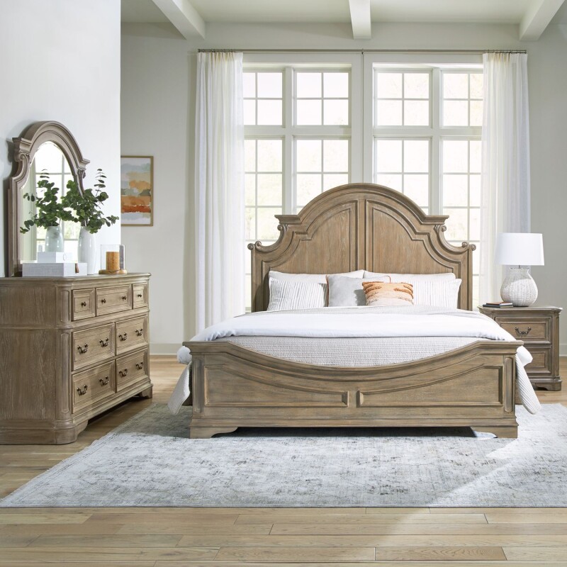 Magnolia Manor King Panel Bed, Dresser & Mirror, Night Stand 244NBRKPBDMN